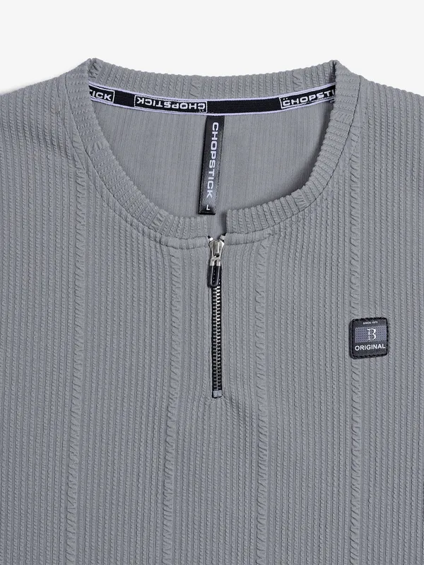 CHOPSTICK grey stripe cotton casual t-shirt