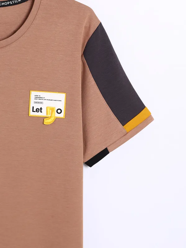 Chopstick half sleeves t shirt in beige