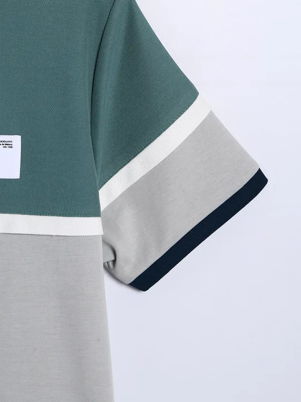 Chopstick light grey cotton color block t shirt