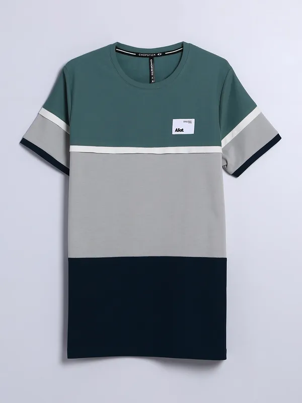 Chopstick light grey cotton color block t shirt