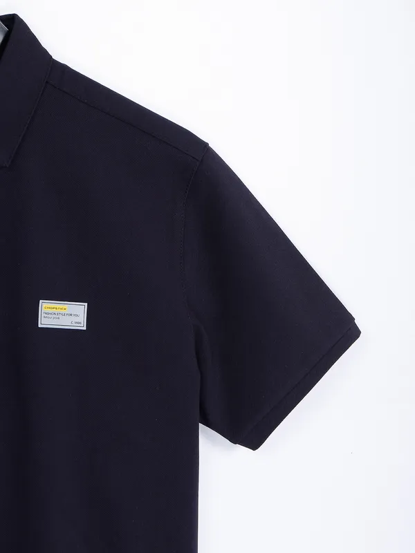 Chopstick navy cotton plain t shirt