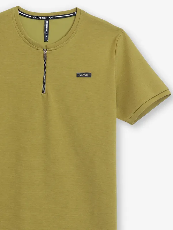 CHOPSTICK olive cotton plain t-shirt