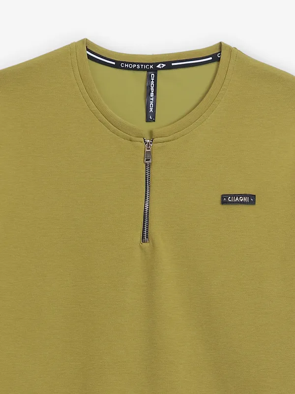 CHOPSTICK olive cotton plain t-shirt