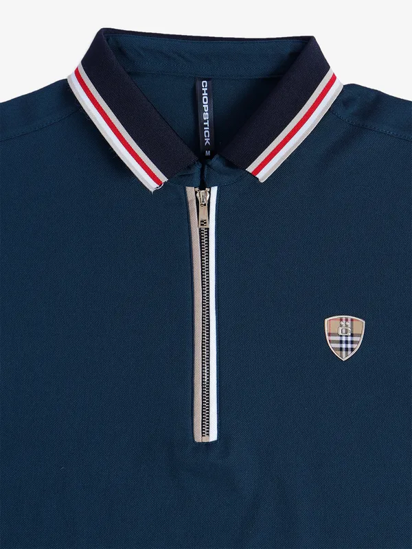Chopstick plain teal blue polo t shirt