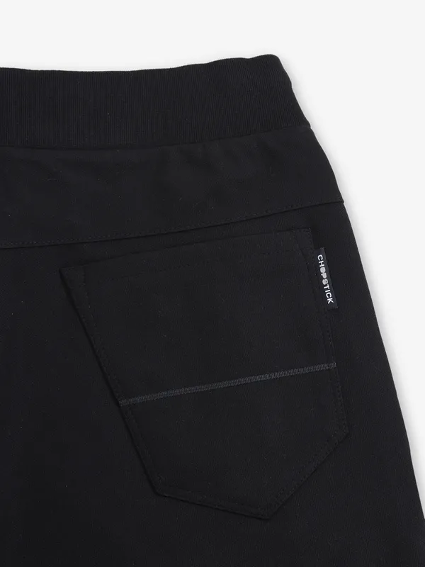 CHOPSTICK solid black cotton shorts for men