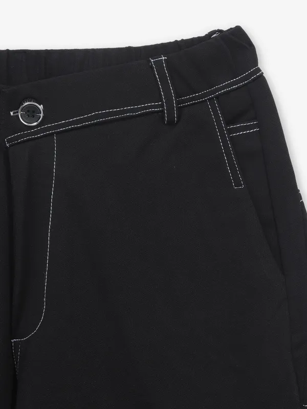CHOPSTICK solid black cotton slim fit shorts