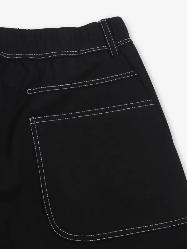 CHOPSTICK solid black cotton slim fit shorts