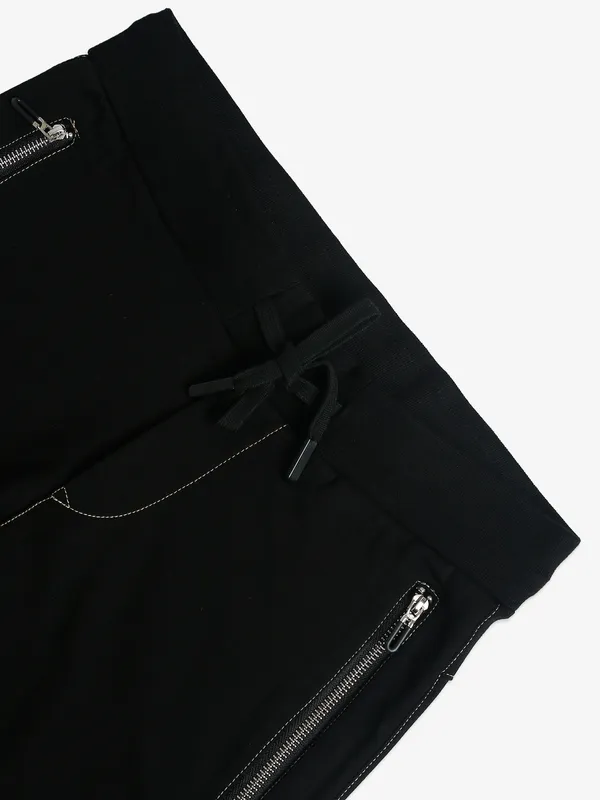 Chopstick solid black cotton track pant