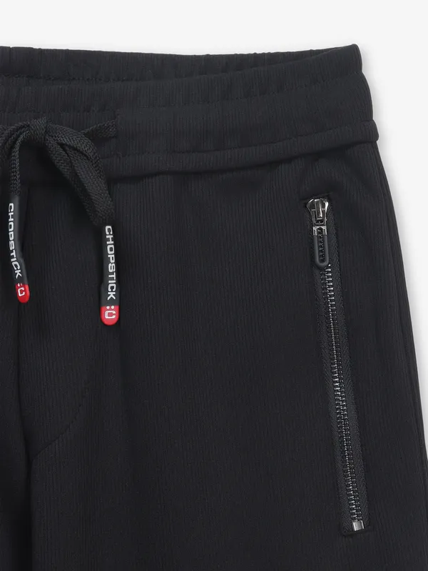 CHOPSTICK solid black track pant in cotton