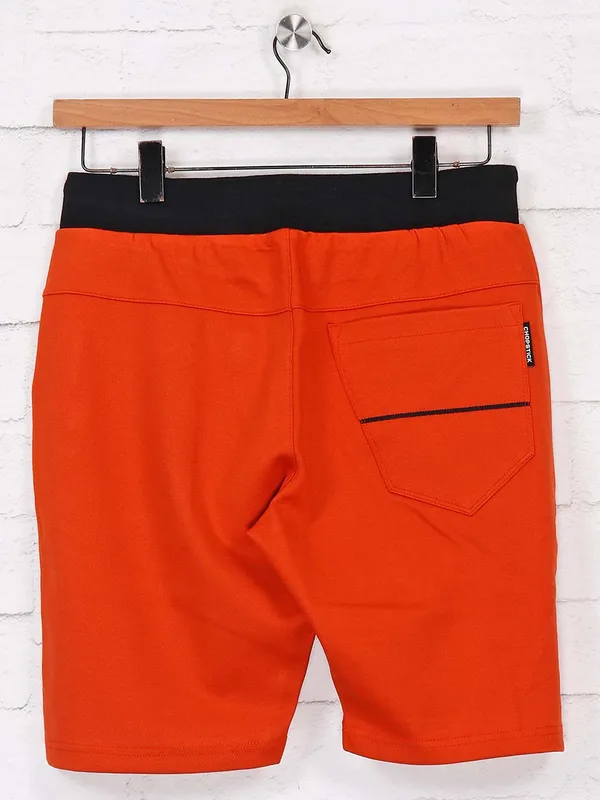 Chopstick solid orange cotton shorts