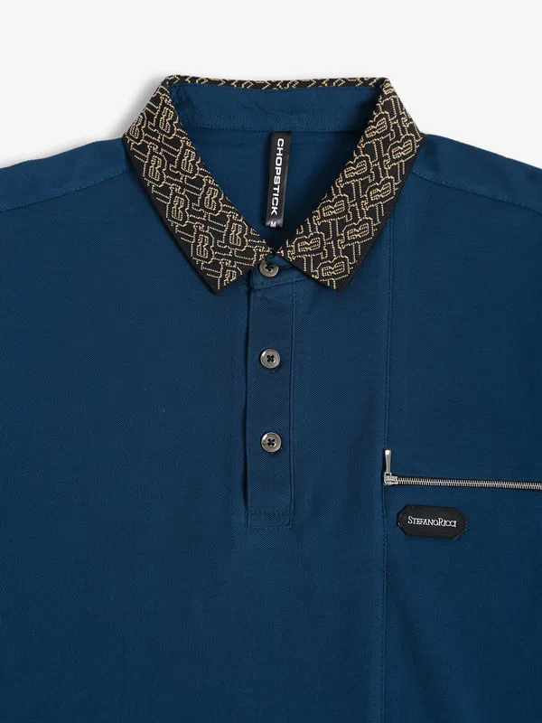 Chopstick teal blue plain cotton t shirt