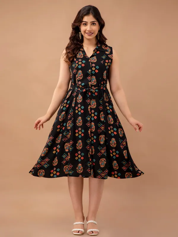 Claasic black printed long kurti