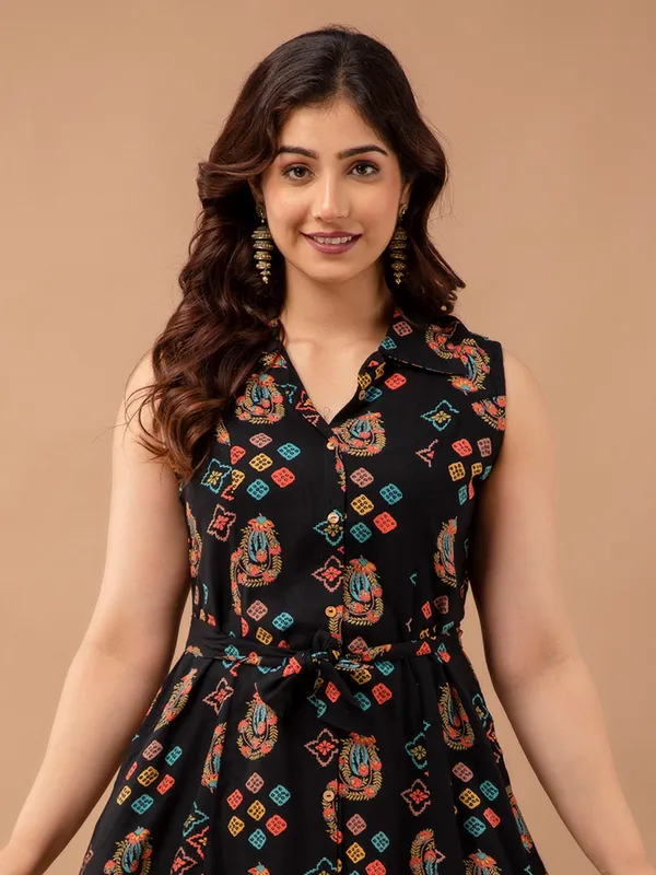 Claasic black printed long kurti