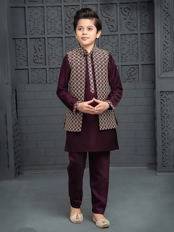 Claasy maroon silk waistcoat set