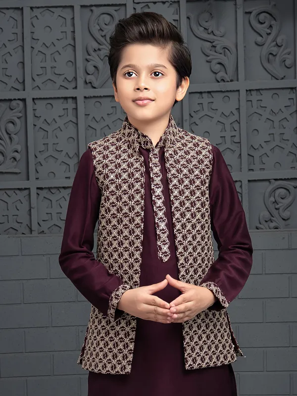 Claasy maroon silk waistcoat set