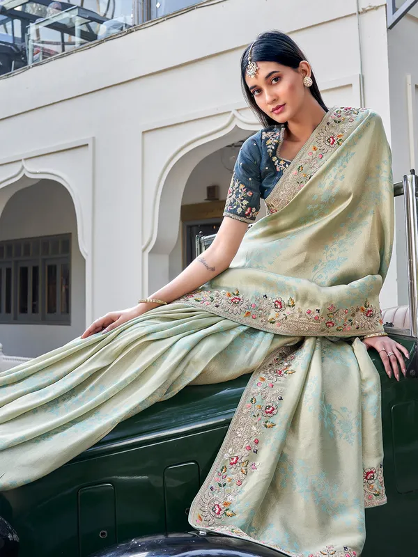 Claay pista green tissue silk saree
