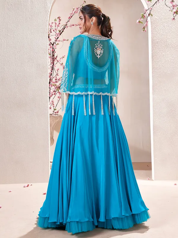 Classic aqua satin lehenga choli