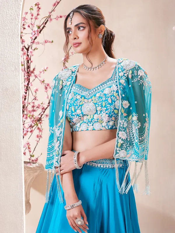 Classic aqua satin lehenga choli