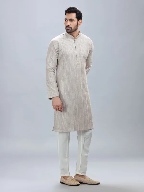 Classic beige georgette kurta pajama for men