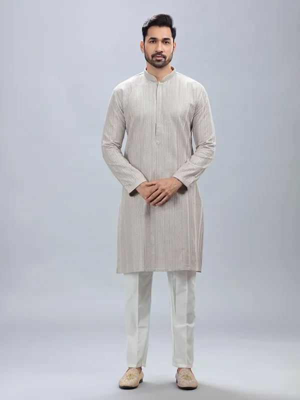 Classic beige georgette kurta pajama for men