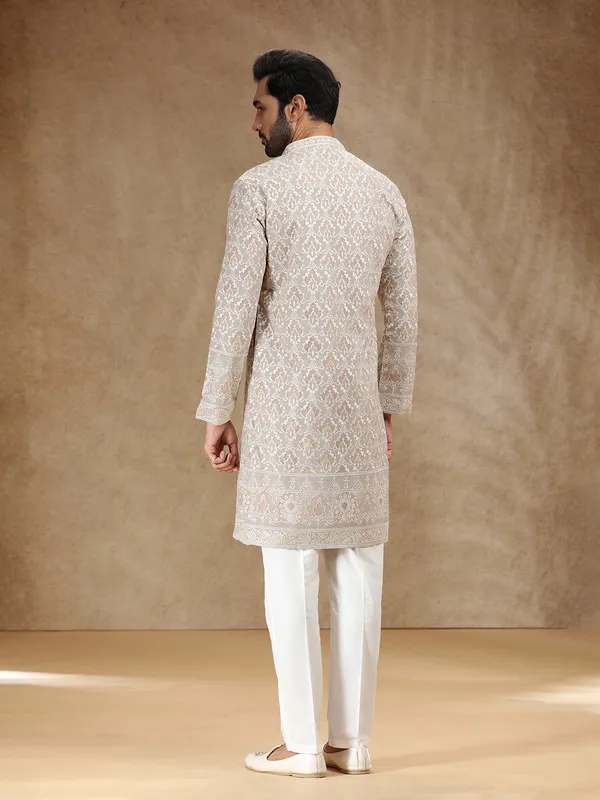 Classic beige georgette menfestive kurta suit