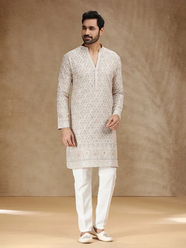 Classic beige georgette menfestive kurta suit