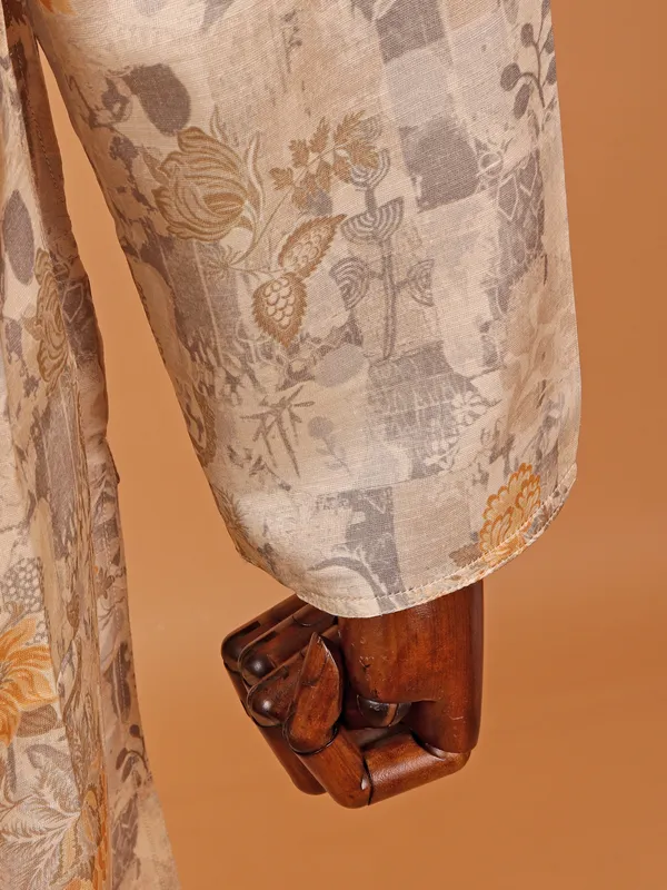 Classic beige kurta suit in cotton