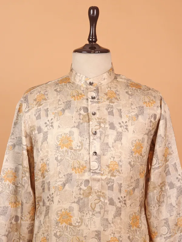 Classic beige kurta suit in cotton