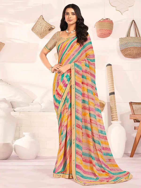 Classic beige printed georgette saree