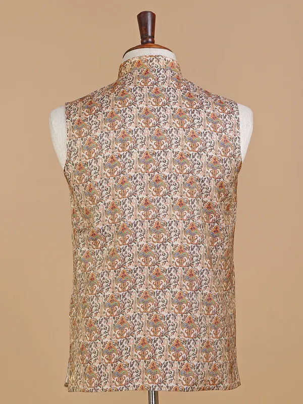 Classic beige silk printed waistcoat