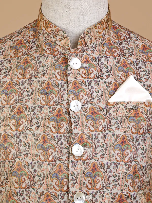 Classic beige silk printed waistcoat