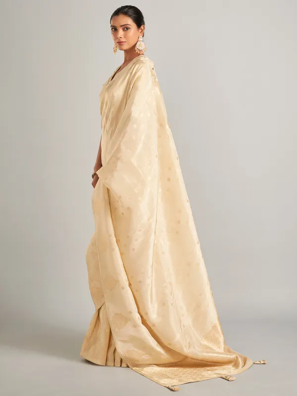 Classic beige silk saree with zari work