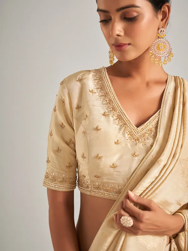 Classic beige silk saree with zari work