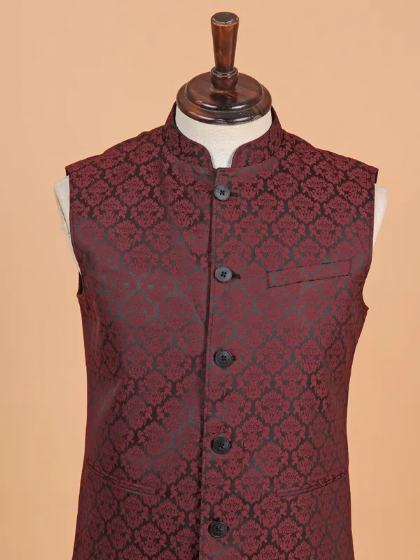 Classic black and maroon terry rayon waistcoat