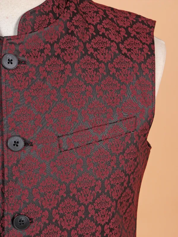 Classic black and maroon terry rayon waistcoat