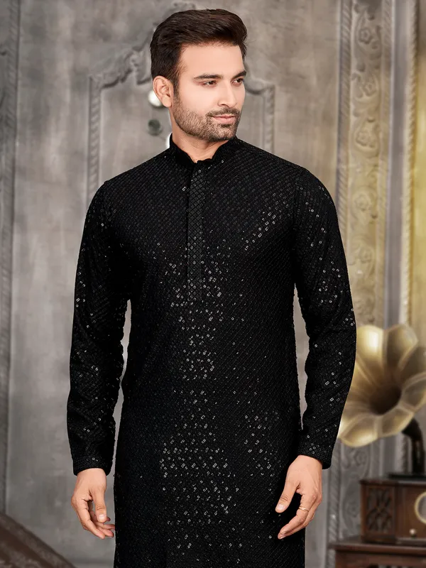 Classic black cotton kurta