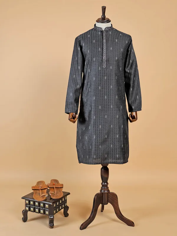 Classic black cotton silk  Men Kurta pajama