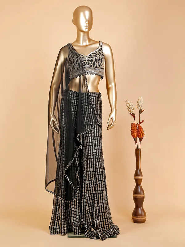 Classic black crop top style palazzo suit
