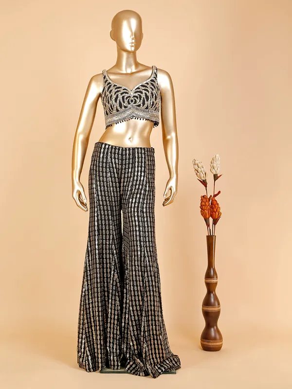 Classic black crop top style palazzo suit