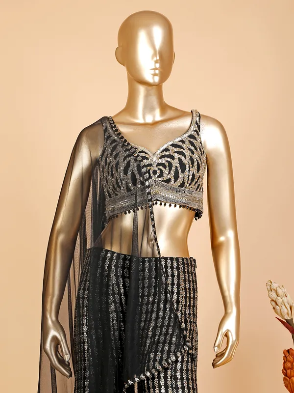 Classic black crop top style palazzo suit