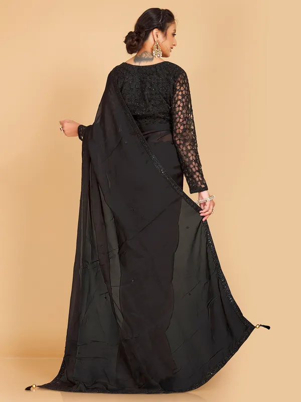 Classic black soft organza saree