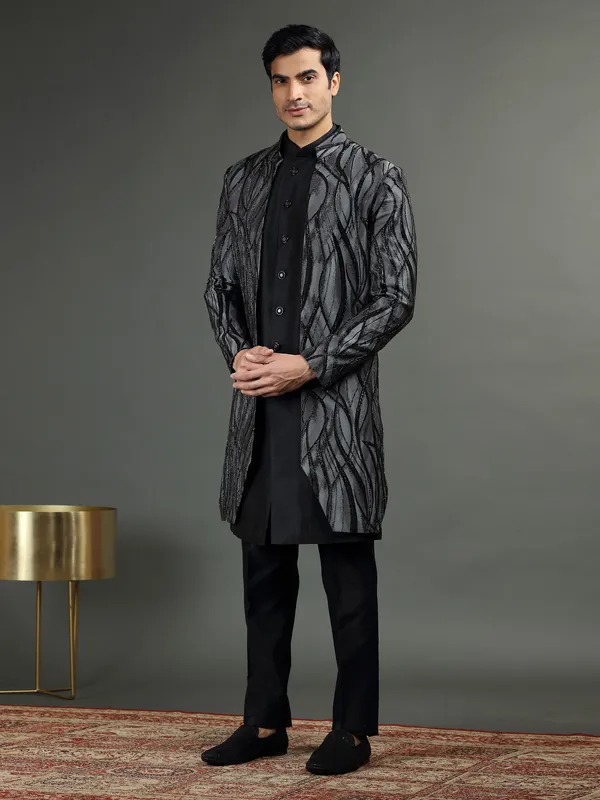 Classic black indowestern in silk