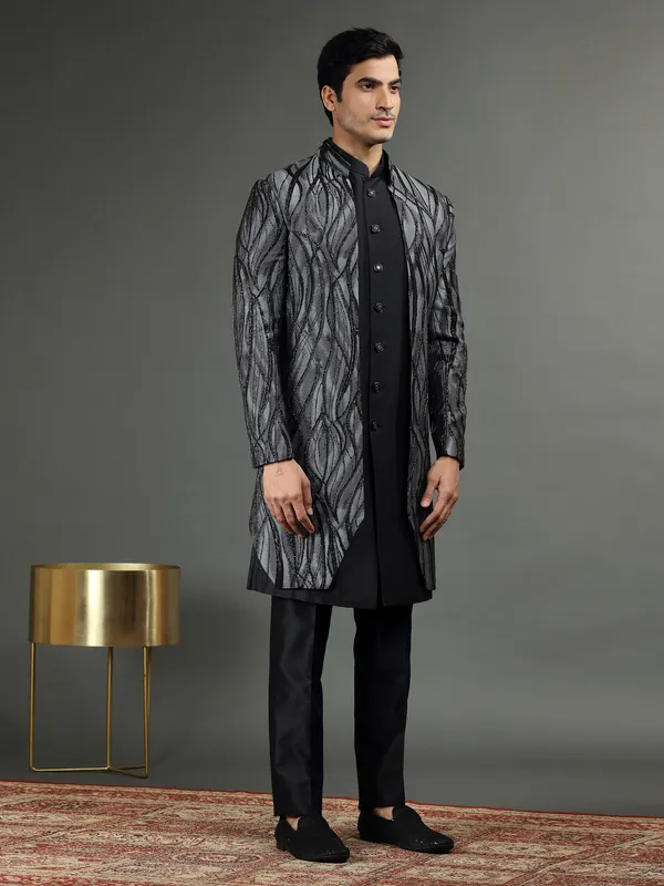 Classic black indowestern in silk