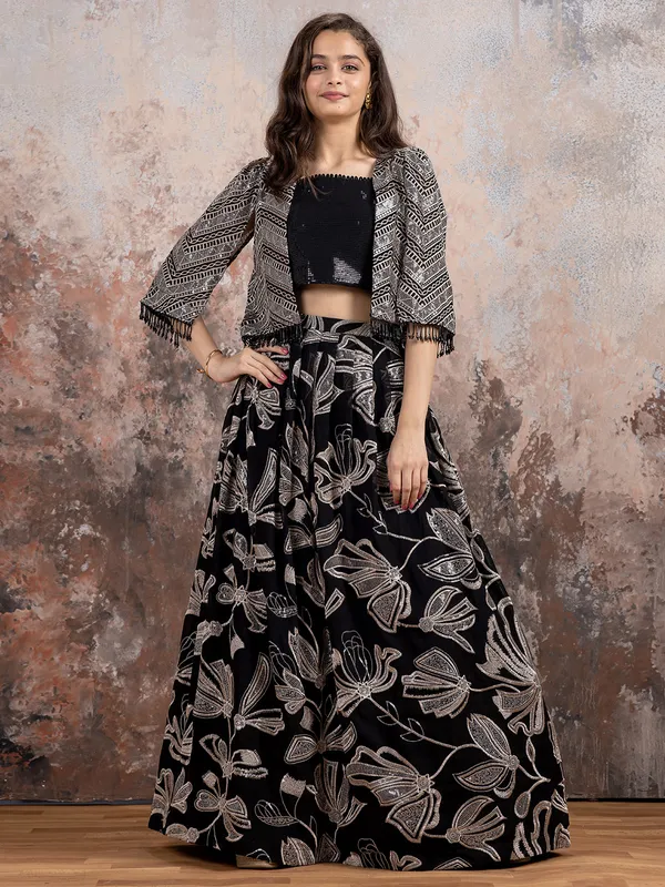 Classic black jacket style lehenga choli