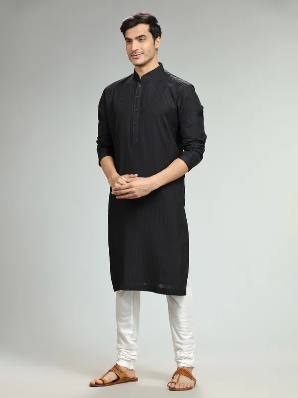 Classic black kurta suit in silk