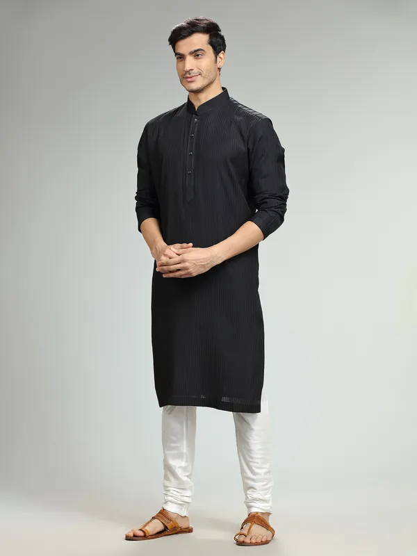 Classic black  Men Kurta pajama in silk