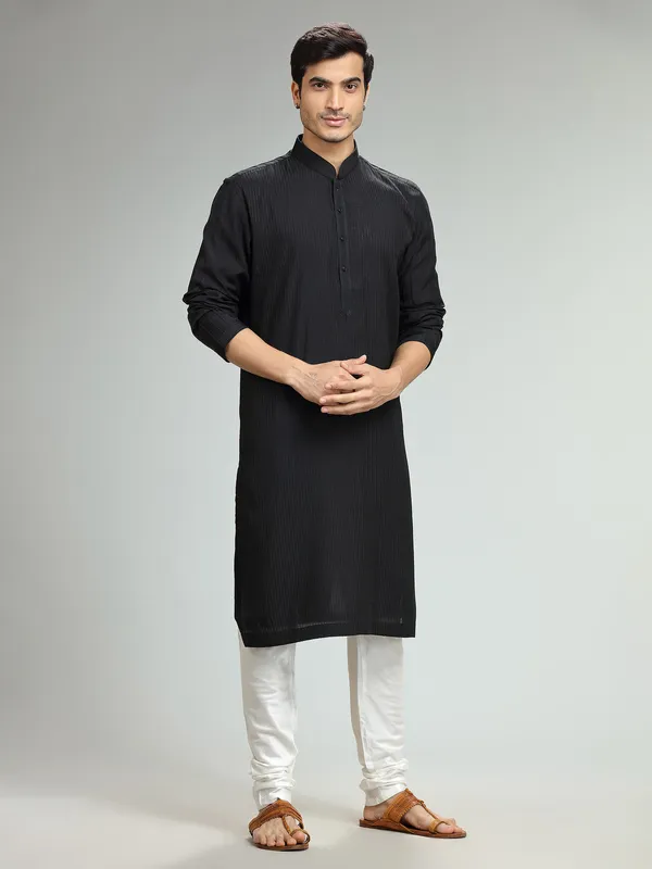 Classic black kurta suit in silk