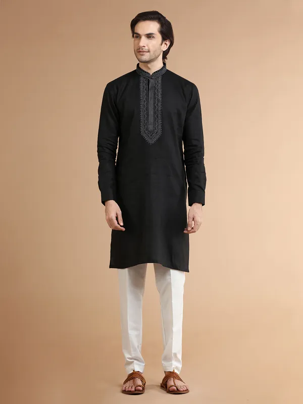 Classic black linen  Men Kurta pajama