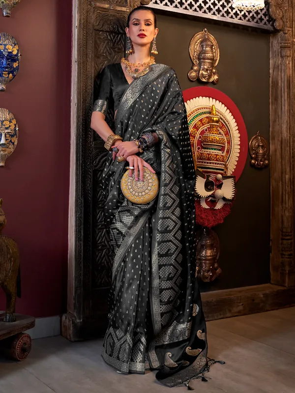 Classic black satin saree