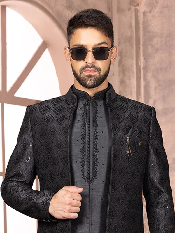 Classic black silk indowestern